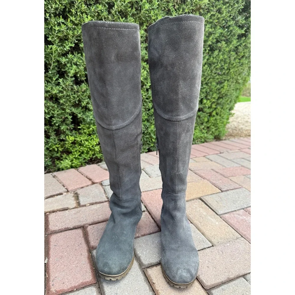 Lucky Brand Charcoal Grey Suede Over The Knee Riding Boots Lug Sole Womens 7M